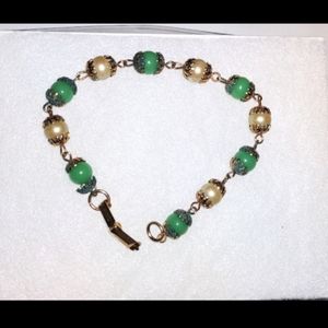 Jade Green Bead Vintage Signed Celebrity